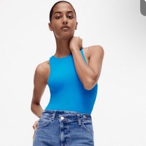 Bright blue Zara bodysuit high neck